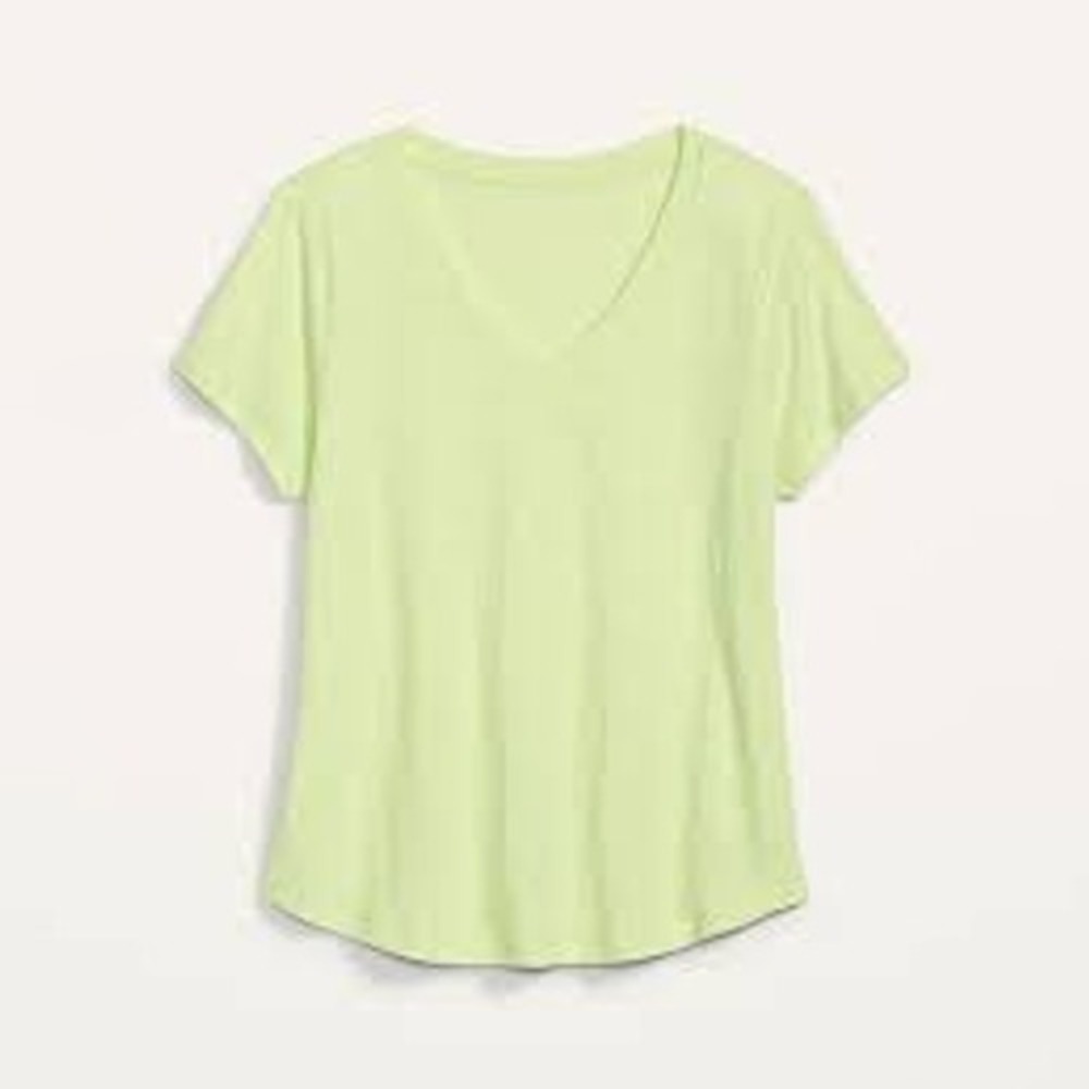 Old Navy V-Neck T-Shirt Womens Small Neon Lime Green Short Sleeve Curved Hem